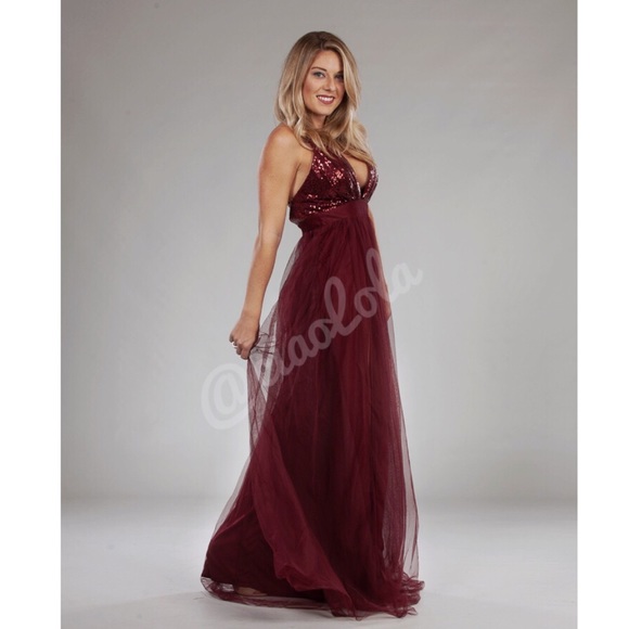 Holiday party dress. Wine tulle maxi dress - Picture 4 of 4